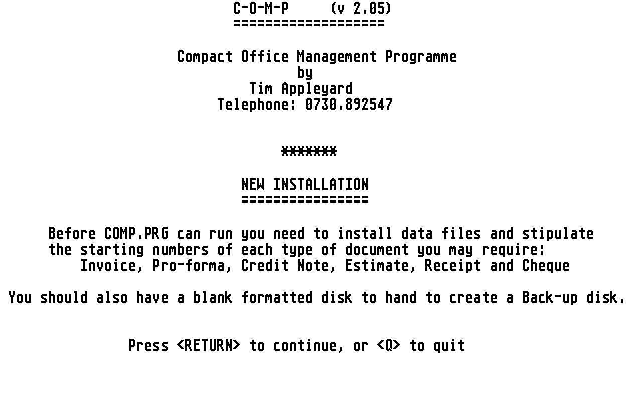 COMP - Compact Office Management Programme — screenshot 1